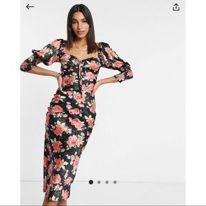 Floral Satin midi dress.